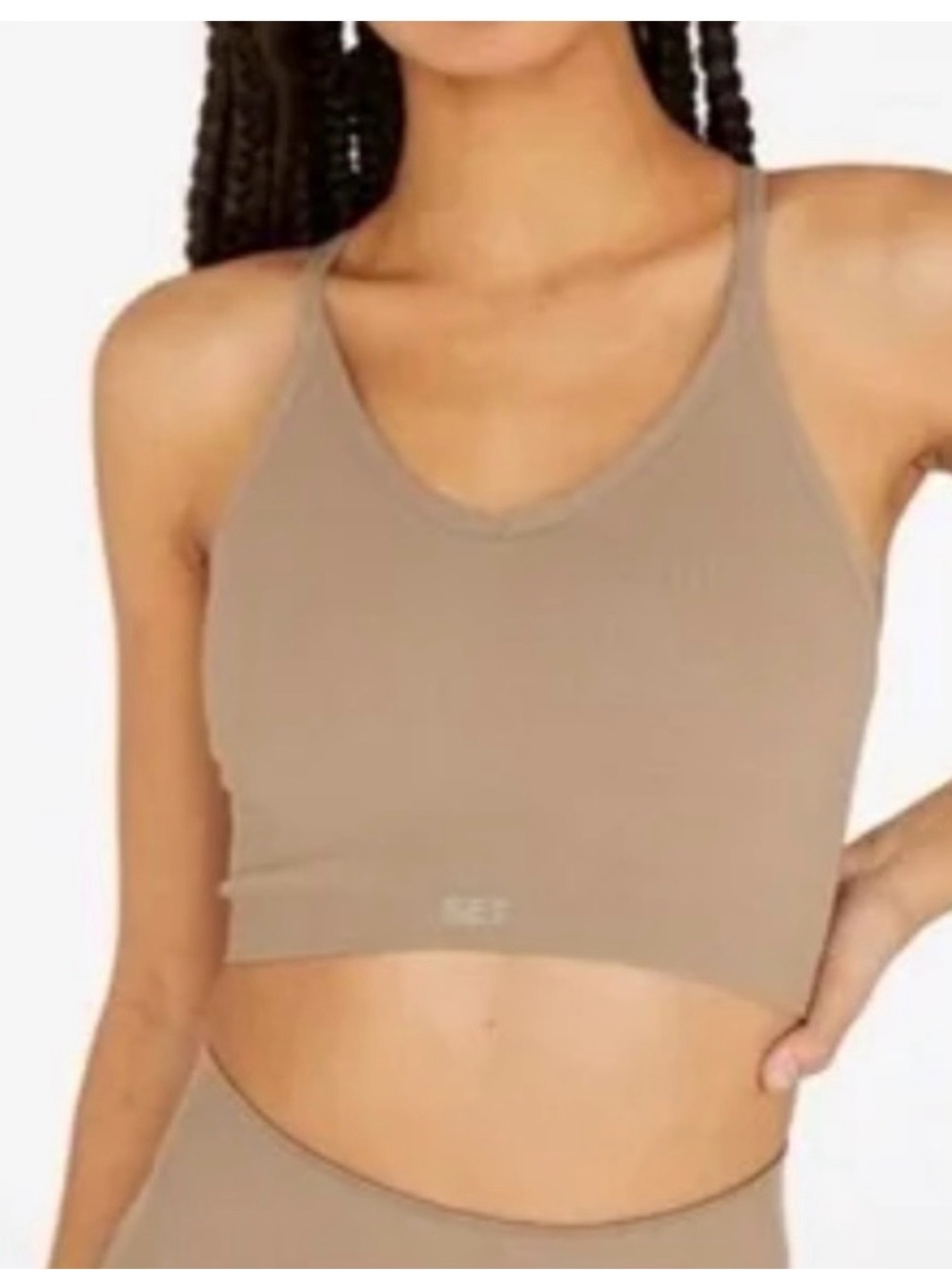 SET Active Seamless V-Neck Crop Bralette - Taupe